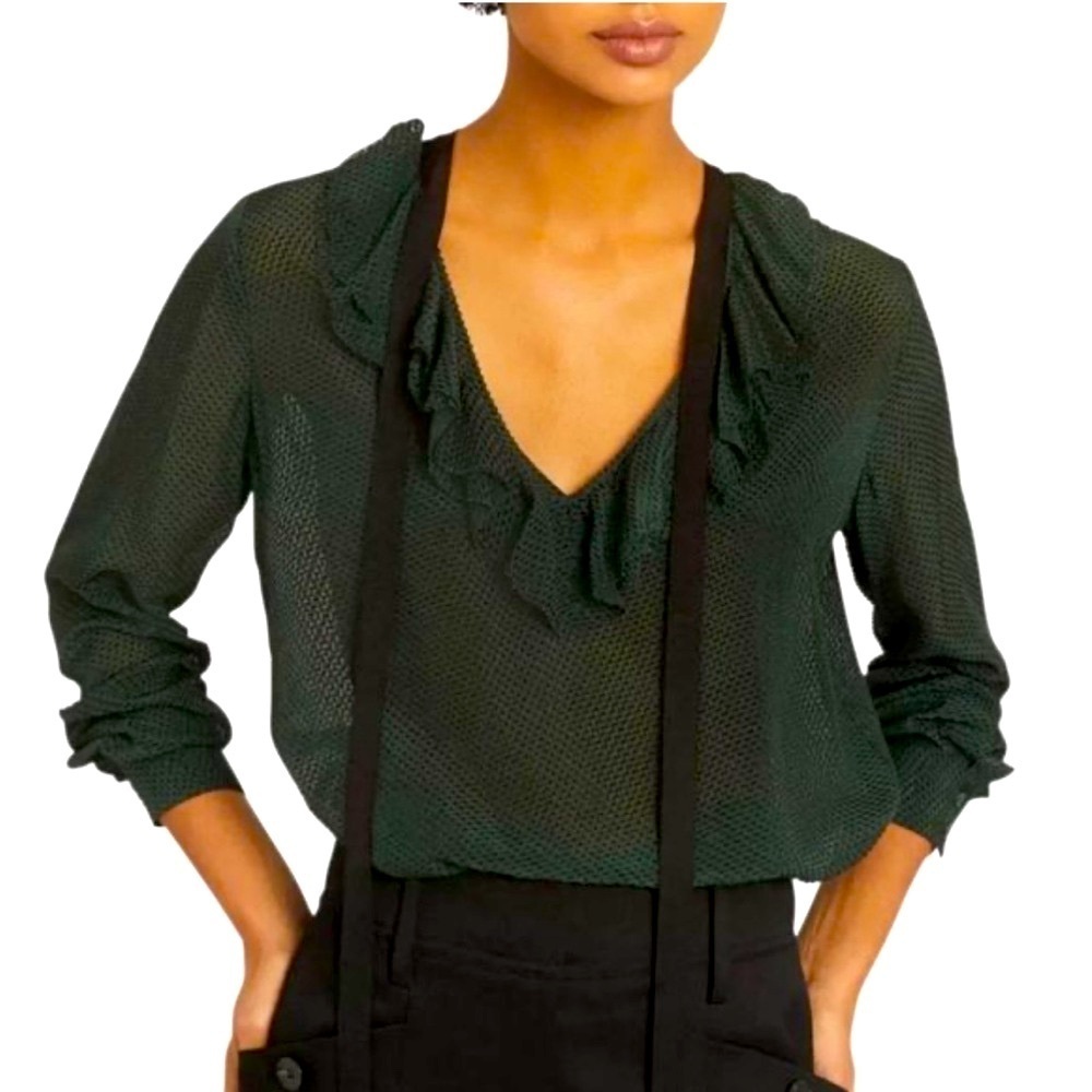 REISS Mackenzie Swiss Dot Ruffle Blouse